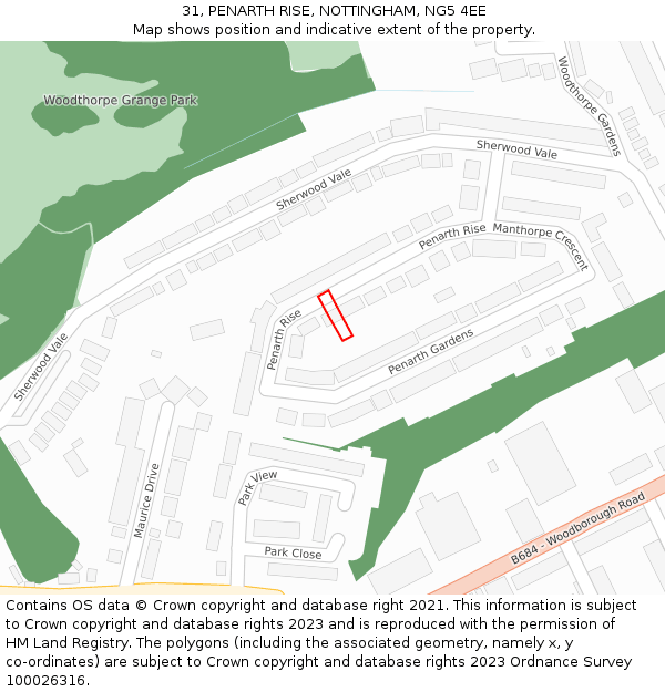 31, PENARTH RISE, NOTTINGHAM, NG5 4EE: Location map and indicative extent of plot