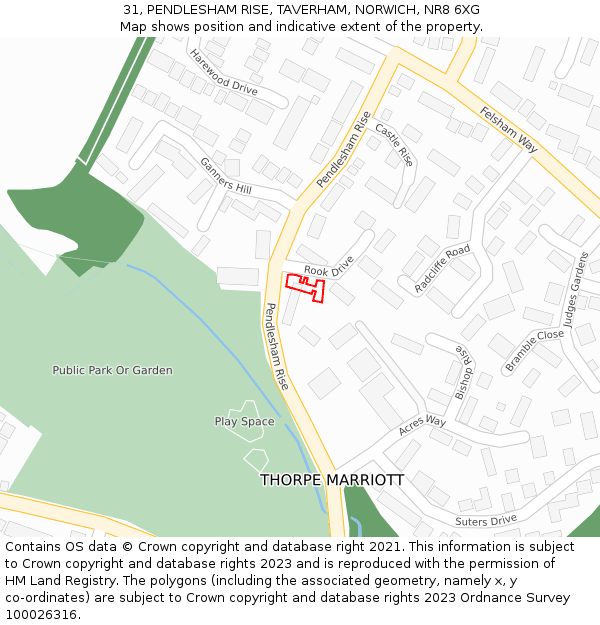 31, PENDLESHAM RISE, TAVERHAM, NORWICH, NR8 6XG: Location map and indicative extent of plot