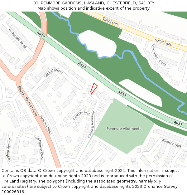 31, PENMORE GARDENS, HASLAND, CHESTERFIELD, S41 0TY: Location map and indicative extent of plot