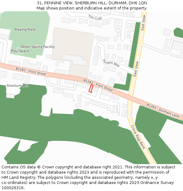 31, PENNINE VIEW, SHERBURN HILL, DURHAM, DH6 1QN: Location map and indicative extent of plot