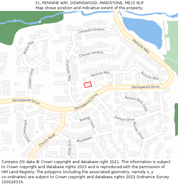 31, PENNINE WAY, DOWNSWOOD, MAIDSTONE, ME15 8UF: Location map and indicative extent of plot
