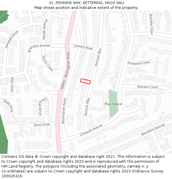 31, PENNINE WAY, KETTERING, NN16 9AU: Location map and indicative extent of plot