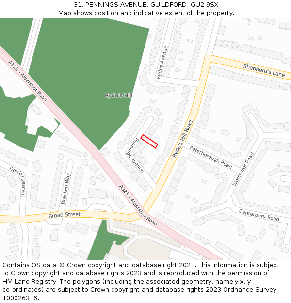 31, PENNINGS AVENUE, GUILDFORD, GU2 9SX: Location map and indicative extent of plot