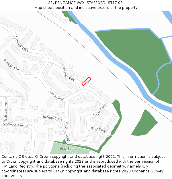 31, PENZANCE WAY, STAFFORD, ST17 0FL: Location map and indicative extent of plot