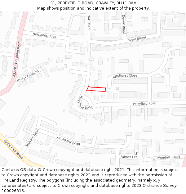 31, PERRYFIELD ROAD, CRAWLEY, RH11 8AA: Location map and indicative extent of plot