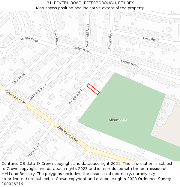 31, PEVERIL ROAD, PETERBOROUGH, PE1 3PX: Location map and indicative extent of plot