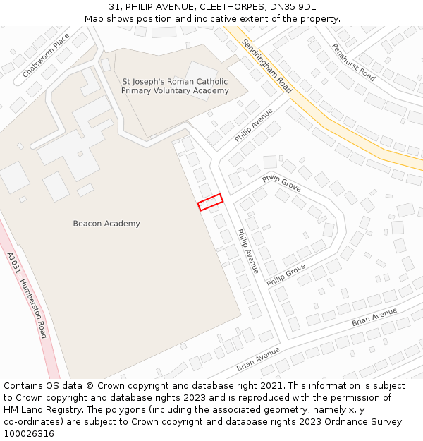 31, PHILIP AVENUE, CLEETHORPES, DN35 9DL: Location map and indicative extent of plot