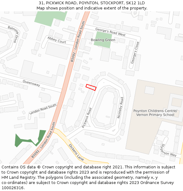 31, PICKWICK ROAD, POYNTON, STOCKPORT, SK12 1LD: Location map and indicative extent of plot