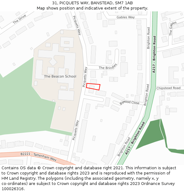 31, PICQUETS WAY, BANSTEAD, SM7 1AB: Location map and indicative extent of plot