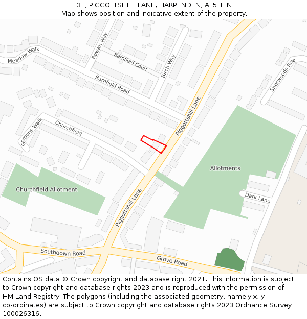 31, PIGGOTTSHILL LANE, HARPENDEN, AL5 1LN: Location map and indicative extent of plot