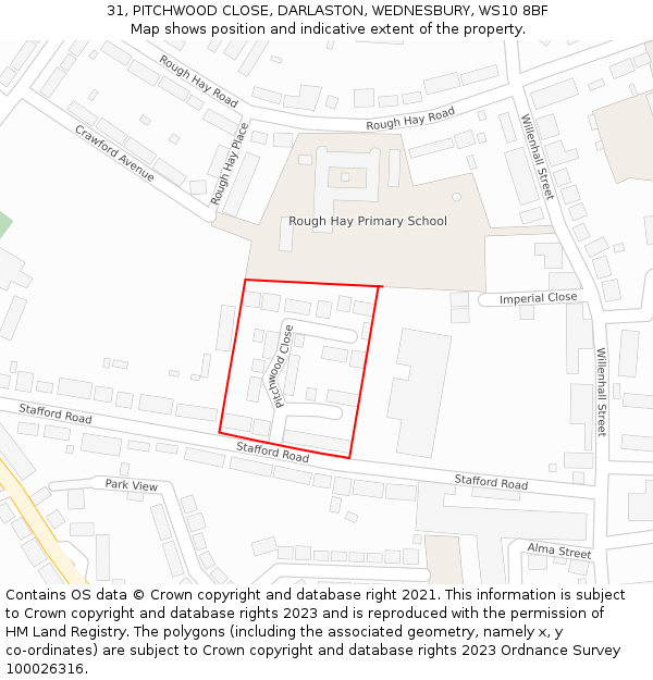 31, PITCHWOOD CLOSE, DARLASTON, WEDNESBURY, WS10 8BF: Location map and indicative extent of plot