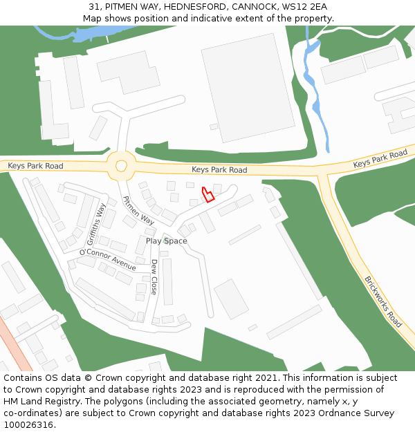 31, PITMEN WAY, HEDNESFORD, CANNOCK, WS12 2EA: Location map and indicative extent of plot