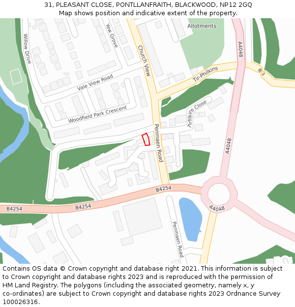 31, PLEASANT CLOSE, PONTLLANFRAITH, BLACKWOOD, NP12 2GQ: Location map and indicative extent of plot