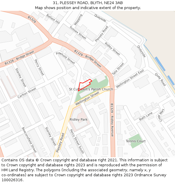 31, PLESSEY ROAD, BLYTH, NE24 3AB: Location map and indicative extent of plot