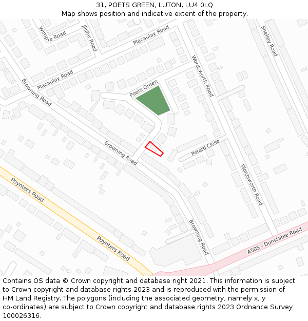 31, POETS GREEN, LUTON, LU4 0LQ: Location map and indicative extent of plot