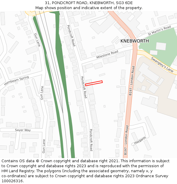 31, PONDCROFT ROAD, KNEBWORTH, SG3 6DE: Location map and indicative extent of plot