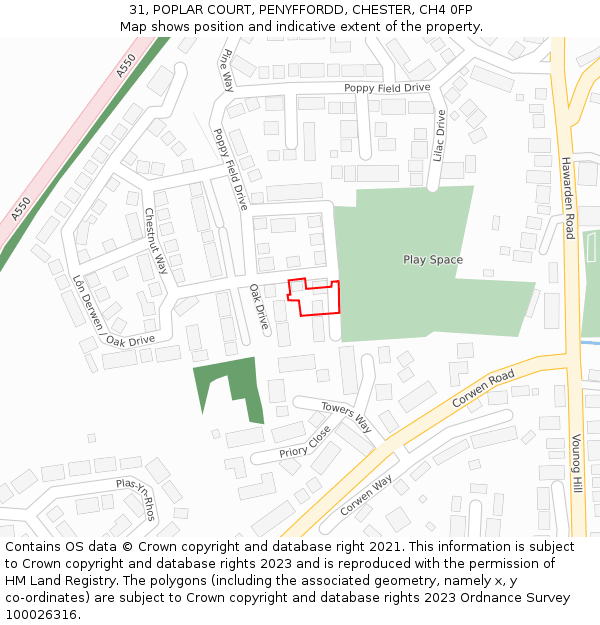 31, POPLAR COURT, PENYFFORDD, CHESTER, CH4 0FP: Location map and indicative extent of plot