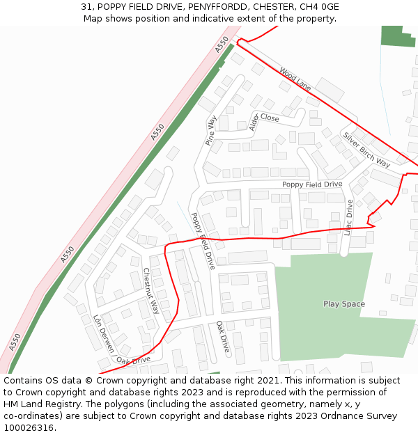 31, POPPY FIELD DRIVE, PENYFFORDD, CHESTER, CH4 0GE: Location map and indicative extent of plot