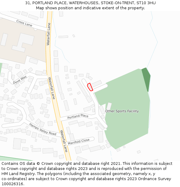 31, PORTLAND PLACE, WATERHOUSES, STOKE-ON-TRENT, ST10 3HU: Location map and indicative extent of plot