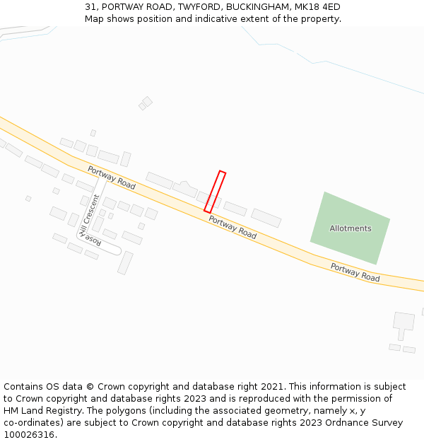 31, PORTWAY ROAD, TWYFORD, BUCKINGHAM, MK18 4ED: Location map and indicative extent of plot