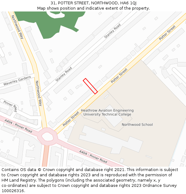 31, POTTER STREET, NORTHWOOD, HA6 1QJ: Location map and indicative extent of plot