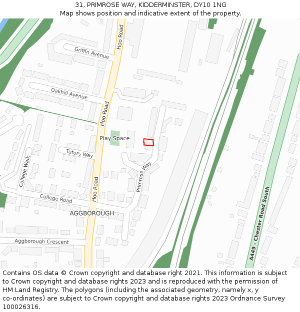 31, PRIMROSE WAY, KIDDERMINSTER, DY10 1NG: Location map and indicative extent of plot