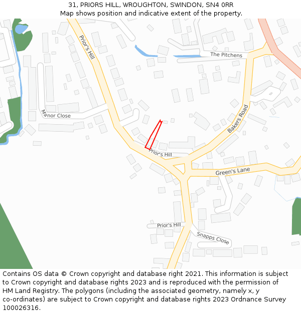 31, PRIORS HILL, WROUGHTON, SWINDON, SN4 0RR: Location map and indicative extent of plot