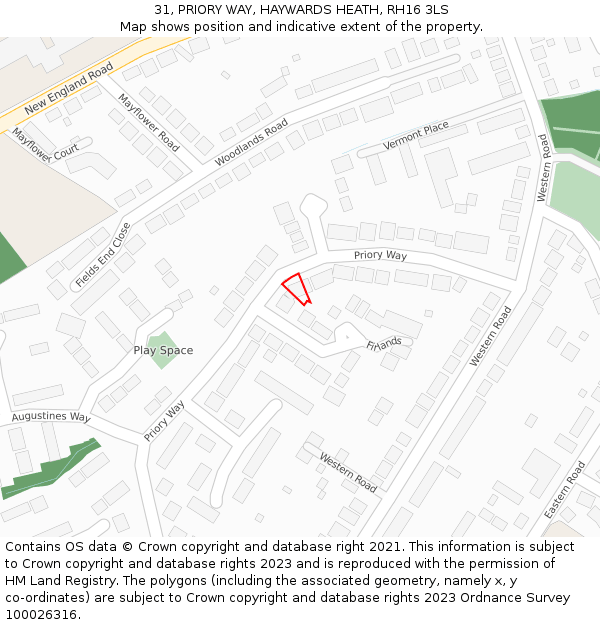 31, PRIORY WAY, HAYWARDS HEATH, RH16 3LS: Location map and indicative extent of plot