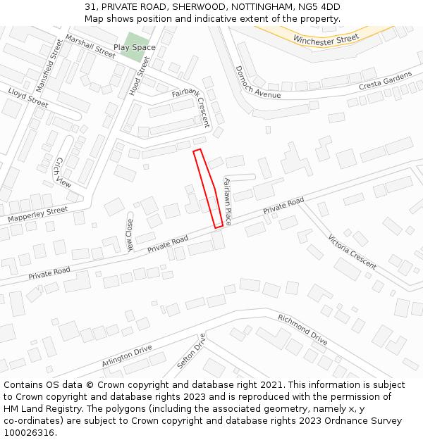 31, PRIVATE ROAD, SHERWOOD, NOTTINGHAM, NG5 4DD: Location map and indicative extent of plot