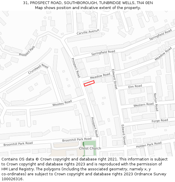 31, PROSPECT ROAD, SOUTHBOROUGH, TUNBRIDGE WELLS, TN4 0EN: Location map and indicative extent of plot