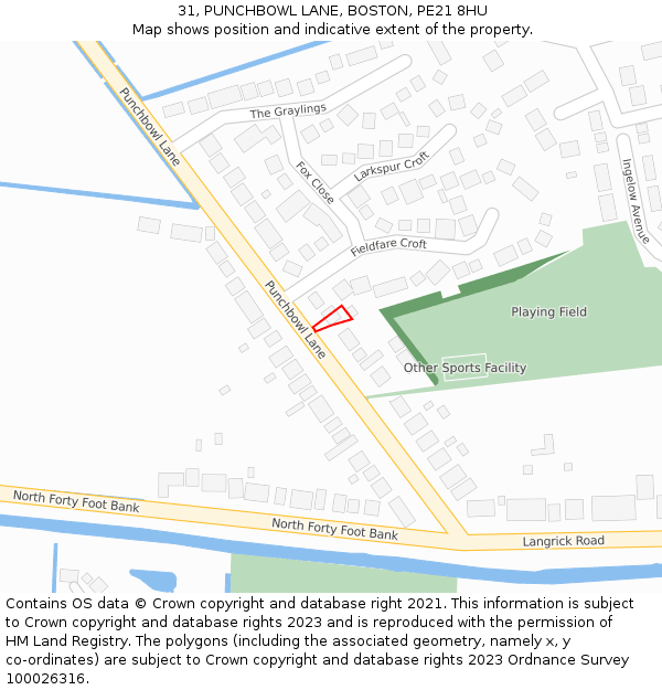 31, PUNCHBOWL LANE, BOSTON, PE21 8HU: Location map and indicative extent of plot