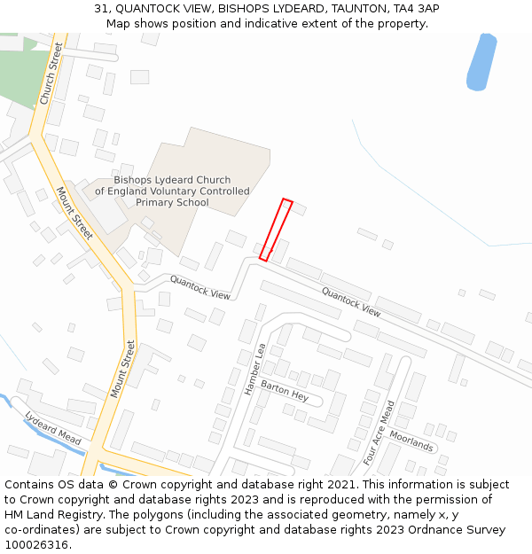 31, QUANTOCK VIEW, BISHOPS LYDEARD, TAUNTON, TA4 3AP: Location map and indicative extent of plot