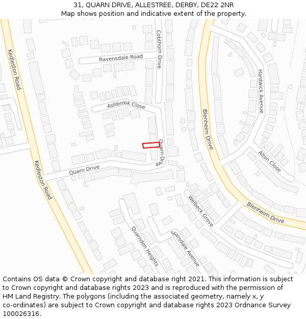 31, QUARN DRIVE, ALLESTREE, DERBY, DE22 2NR: Location map and indicative extent of plot