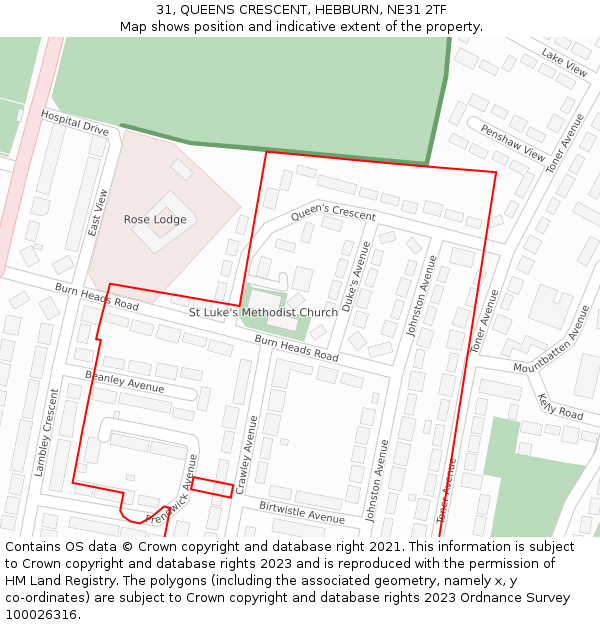 31, QUEENS CRESCENT, HEBBURN, NE31 2TF: Location map and indicative extent of plot