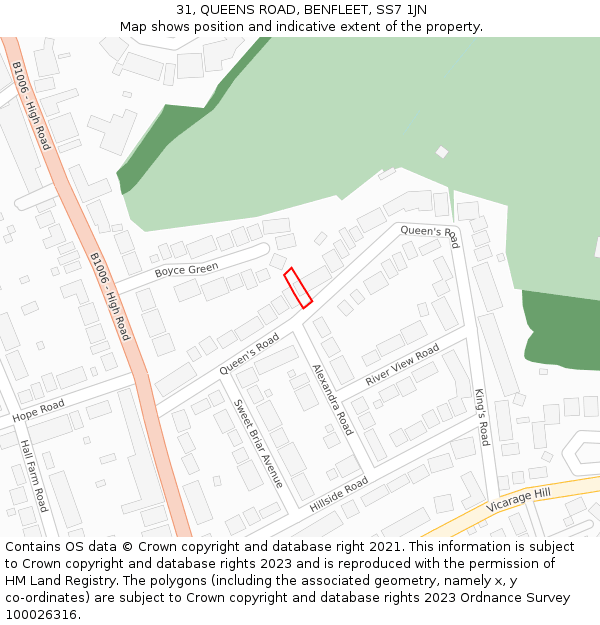 31, QUEENS ROAD, BENFLEET, SS7 1JN: Location map and indicative extent of plot