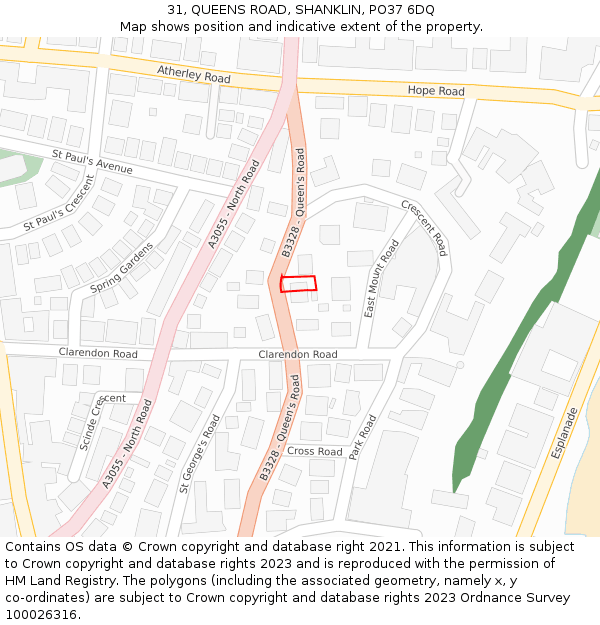 31, QUEENS ROAD, SHANKLIN, PO37 6DQ: Location map and indicative extent of plot