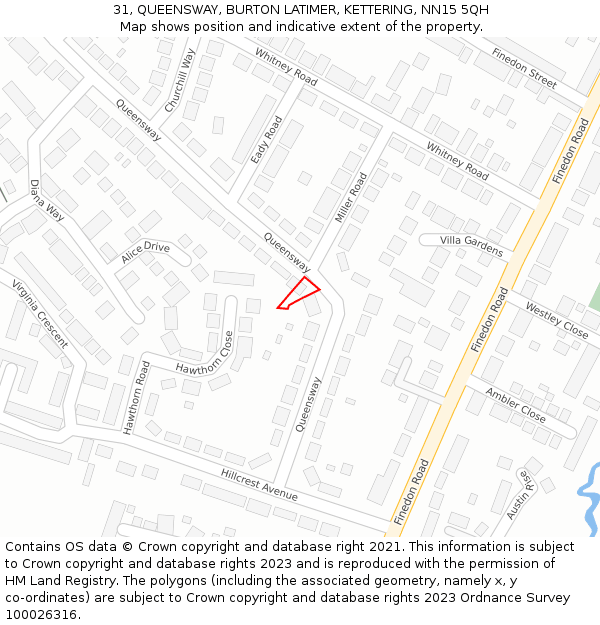 31, QUEENSWAY, BURTON LATIMER, KETTERING, NN15 5QH: Location map and indicative extent of plot