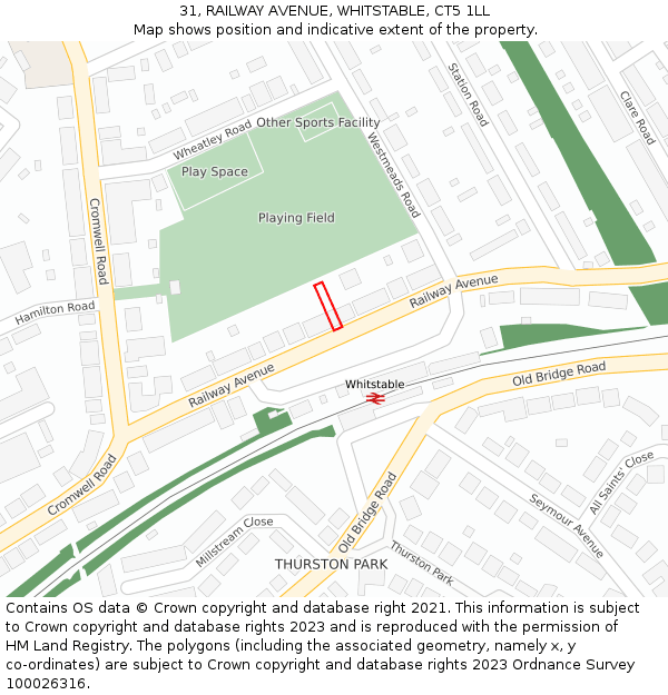 31, RAILWAY AVENUE, WHITSTABLE, CT5 1LL: Location map and indicative extent of plot