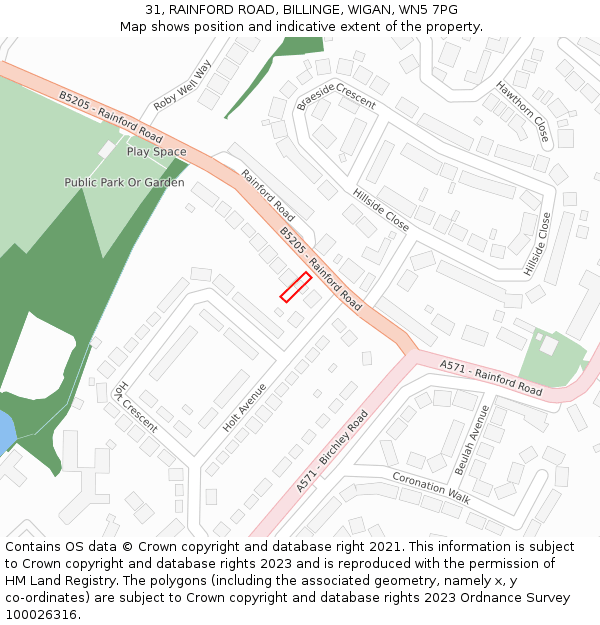 31, RAINFORD ROAD, BILLINGE, WIGAN, WN5 7PG: Location map and indicative extent of plot