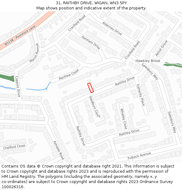 31, RAITHBY DRIVE, WIGAN, WN3 5PY: Location map and indicative extent of plot