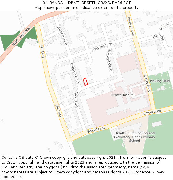 31, RANDALL DRIVE, ORSETT, GRAYS, RM16 3GT: Location map and indicative extent of plot