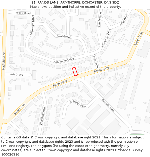 31, RANDS LANE, ARMTHORPE, DONCASTER, DN3 3DZ: Location map and indicative extent of plot