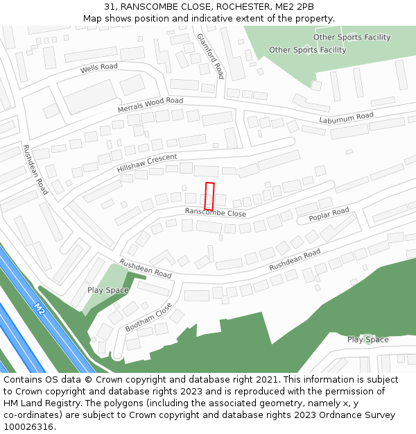 31, RANSCOMBE CLOSE, ROCHESTER, ME2 2PB: Location map and indicative extent of plot