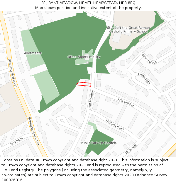 31, RANT MEADOW, HEMEL HEMPSTEAD, HP3 8EQ: Location map and indicative extent of plot