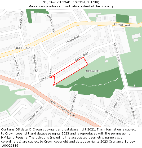 31, RAWLYN ROAD, BOLTON, BL1 5RQ: Location map and indicative extent of plot