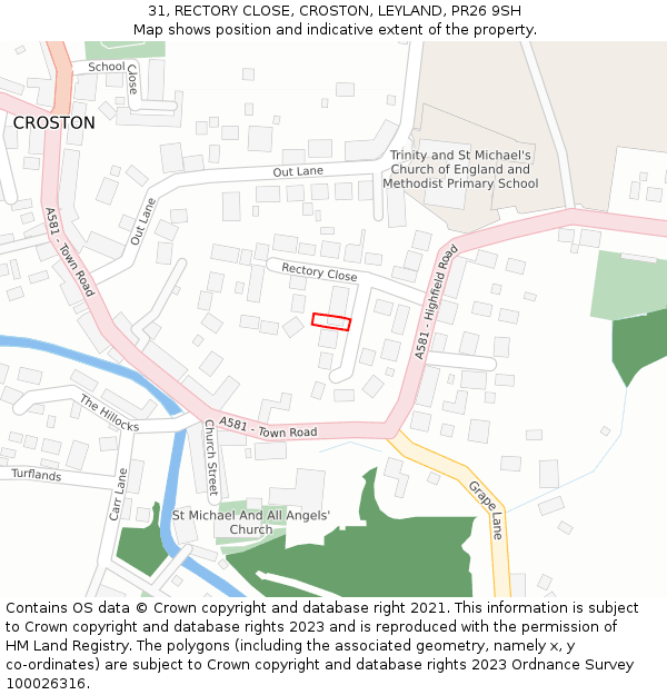 31, RECTORY CLOSE, CROSTON, LEYLAND, PR26 9SH: Location map and indicative extent of plot