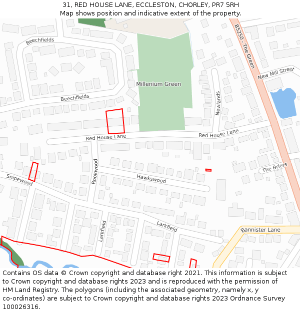 31, RED HOUSE LANE, ECCLESTON, CHORLEY, PR7 5RH: Location map and indicative extent of plot