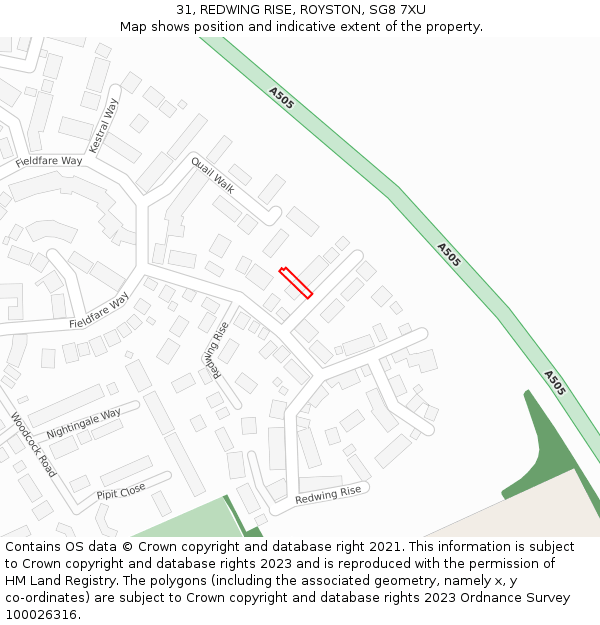 31, REDWING RISE, ROYSTON, SG8 7XU: Location map and indicative extent of plot