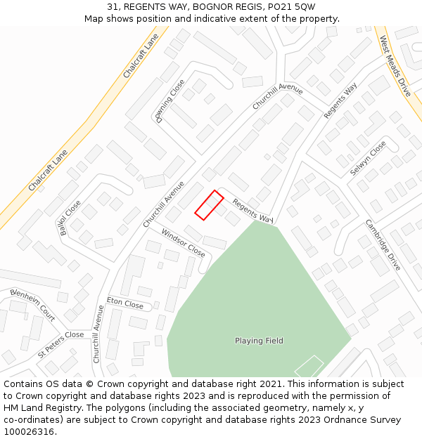 31, REGENTS WAY, BOGNOR REGIS, PO21 5QW: Location map and indicative extent of plot