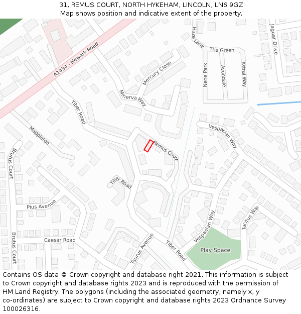 31, REMUS COURT, NORTH HYKEHAM, LINCOLN, LN6 9GZ: Location map and indicative extent of plot